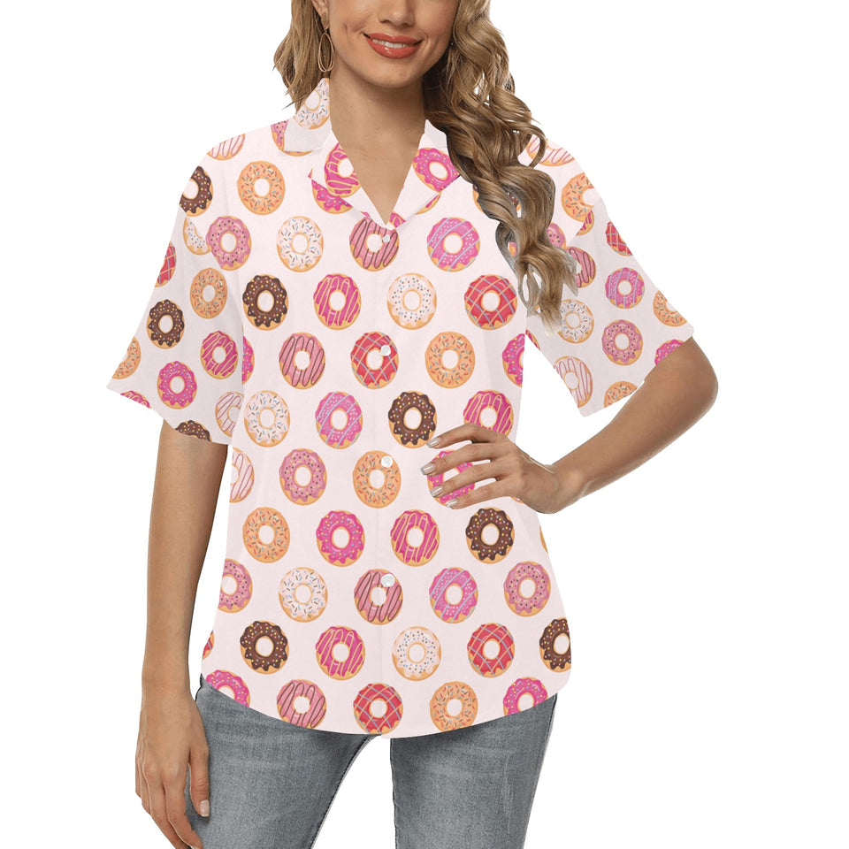 Colorful donut pattern Women's All Over Print Hawaiian Shirt