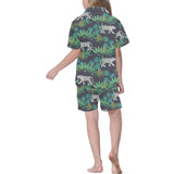 white bengal tigers tropical plant Kids' Boys' Girls' V-Neck Short Pajama Set
