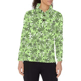 Canabis Marijuana Weed Pattern Print Design 01 Women's Long Sleeve Polo Shirt