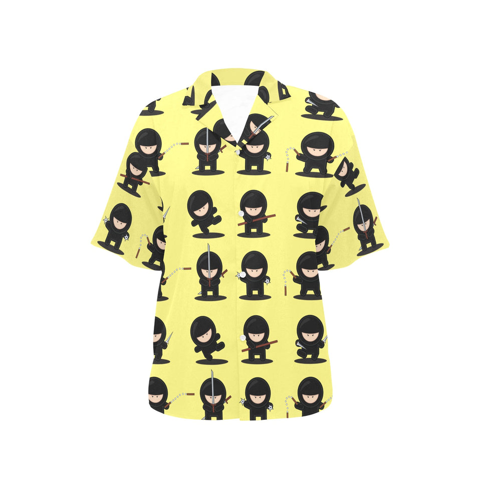 Cute ninja yellow background Women's All Over Print Hawaiian Shirt