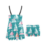 Cute sailboat pattern Chest Sexy Pleated Two Piece Swim Dress