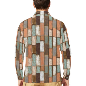 Wood Printed Pattern Print Design 02 Men's Long Sleeve Polo Shirt