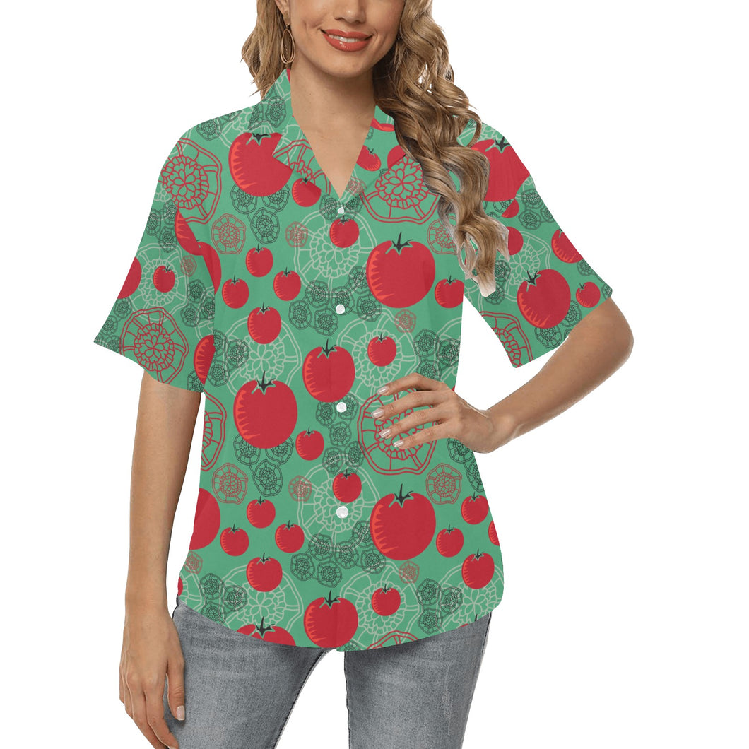 Tomato design pattern Women's All Over Print Hawaiian Shirt