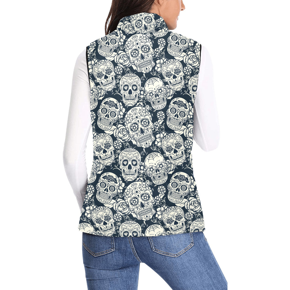 Sugar skull black white pattern Women's Padded Vest
