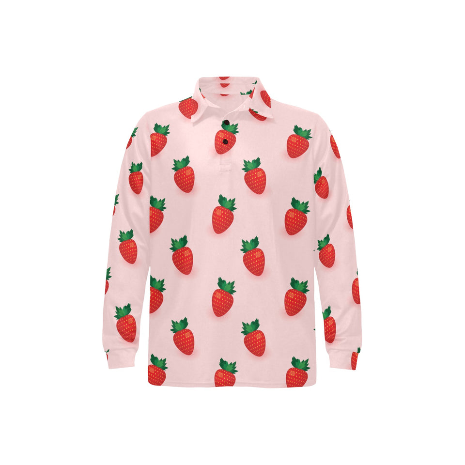 Strawberry beautiful pattern Men's Long Sleeve Polo Shirt