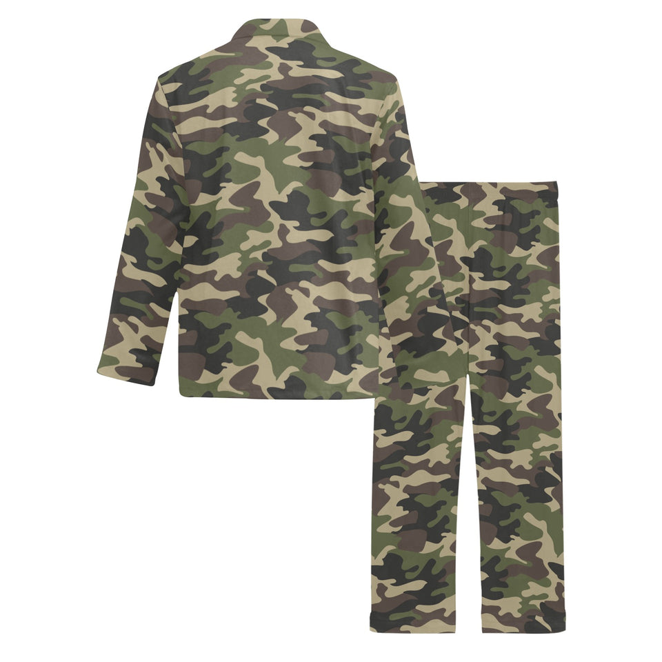 Dark Green camouflage pattern Men's Long Pajama Set
