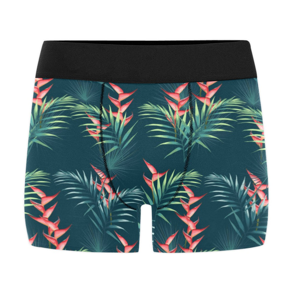 heliconia flowers, palm and monstera leaves on bla Men's All Over Print Boxer Briefs Men's Underwear