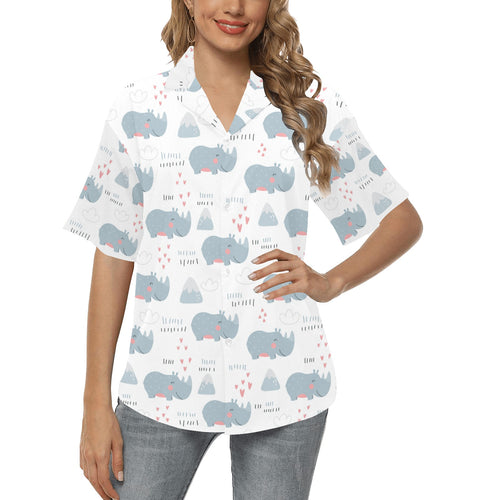 cute rhino heart pattern Women's All Over Print Hawaiian Shirt