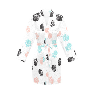 Dog Paws Pattern Print Design 04 Women's Long Sleeve Belted Night Robe