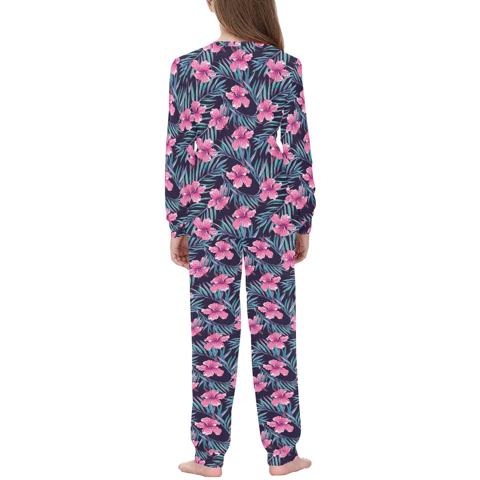 Hibiscus Pattern Print Design 05 Kids' Boys' Girls' All Over Print Pajama Set