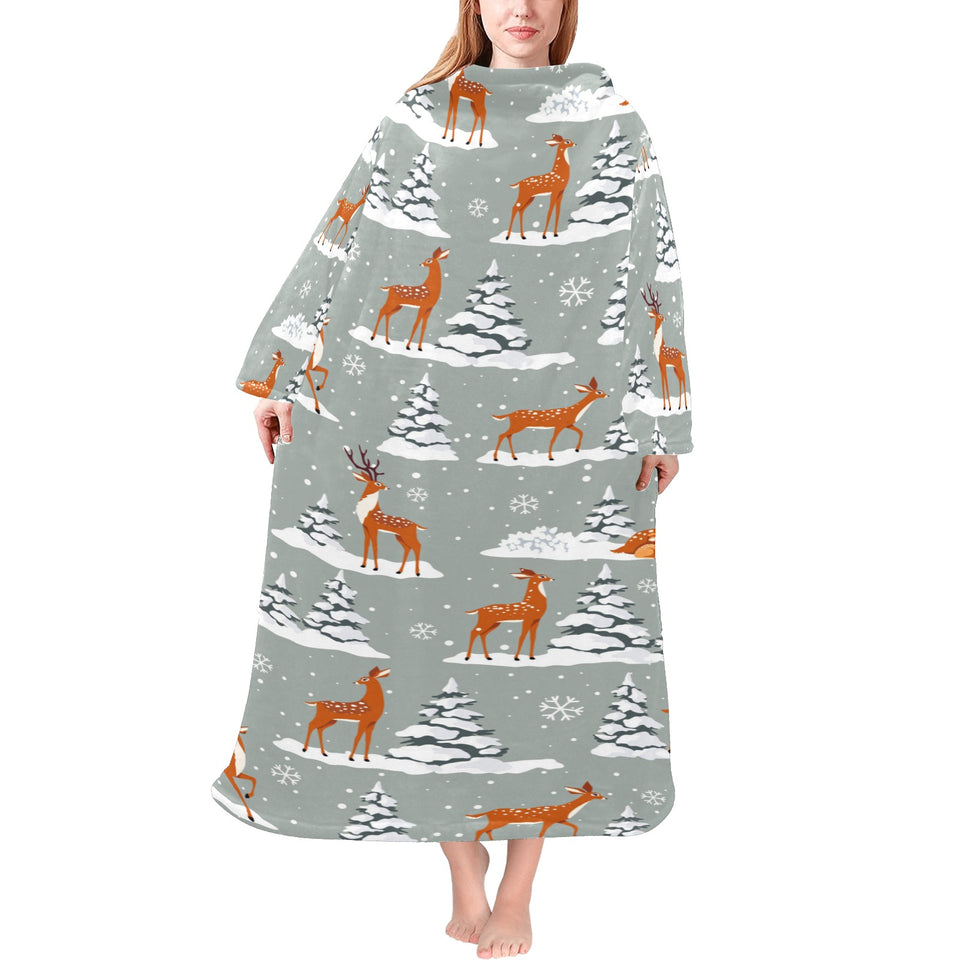 Beautiful deers Winter Christmas Blanket Robe with Sleeves
