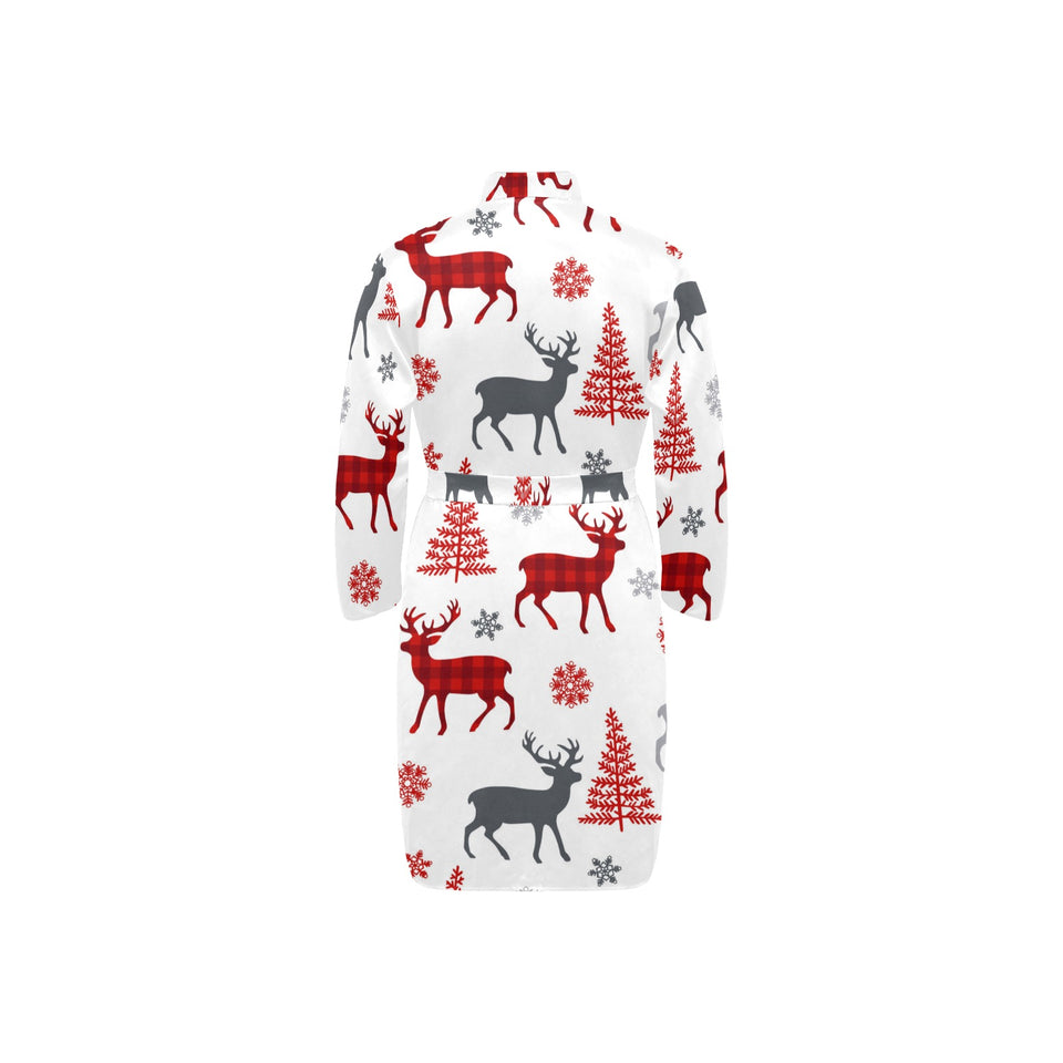 Deer tree snowflakes chrismas pattern Men's Long Sleeve Belted Night Robe