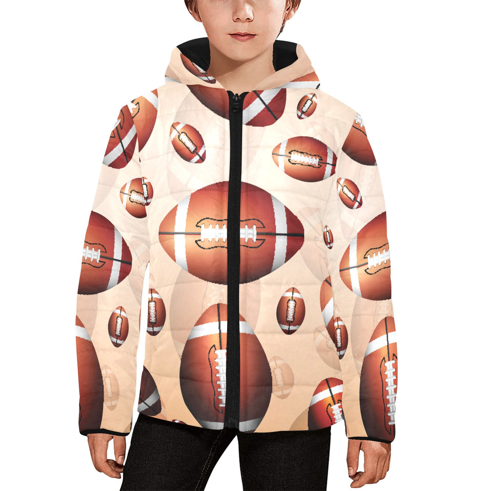 American football ball design pattern Kids' Boys' Girls' Padded Hooded Jacket
