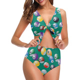 Billiard Ball Pattern Print Design 01 Chest Bowknot High Waisted Bikini Swimsuit