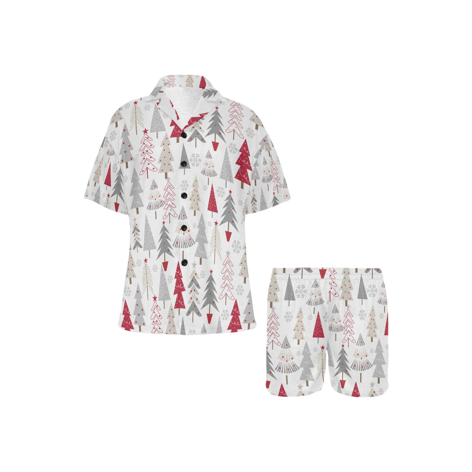 Cute Christmas tree pattern Women's V-Neck Short Pajama Set