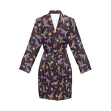 Hummingbird Pattern Print Design 04 Women's Long Sleeve Belted Night Robe