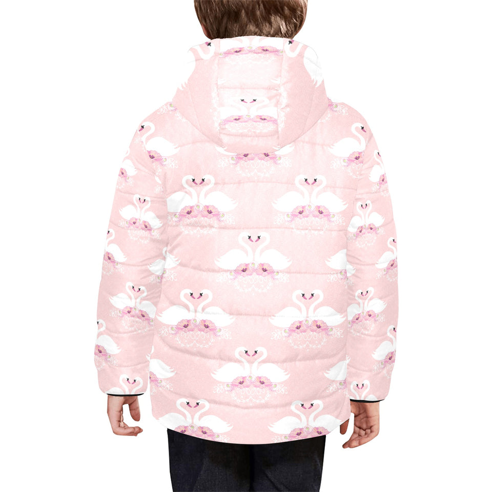 White swan and flower love pattern Kids' Boys' Girls' Padded Hooded Jacket