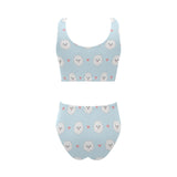 White cute pomeranian pattern Chest Bowknot High Waisted Bikini Swimsuit