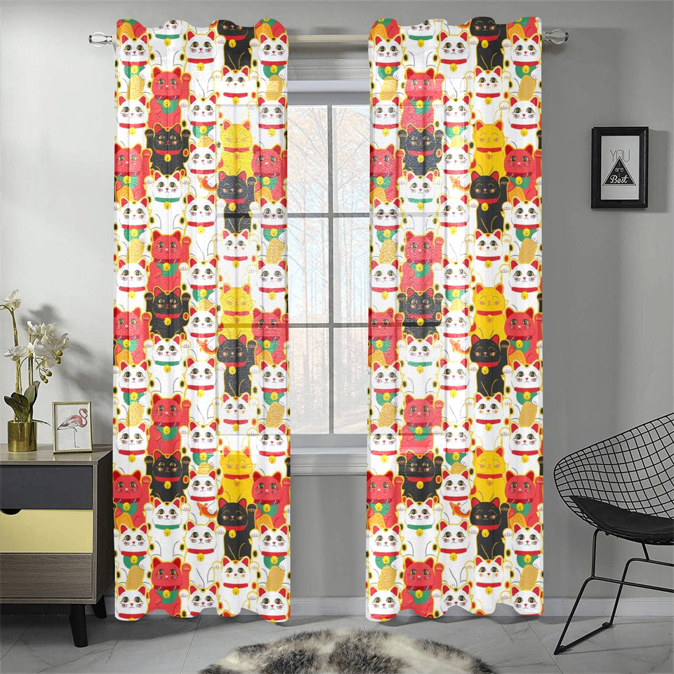 Colorful Maneki neko cat pattern Gauze Curtain