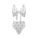 Penguin pattern Chest Bowknot High Waisted Bikini Swimsuit