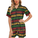 Canabis Marijuana Weed Pattern Print Design 04 Women's V-Neck Short Pajama Set