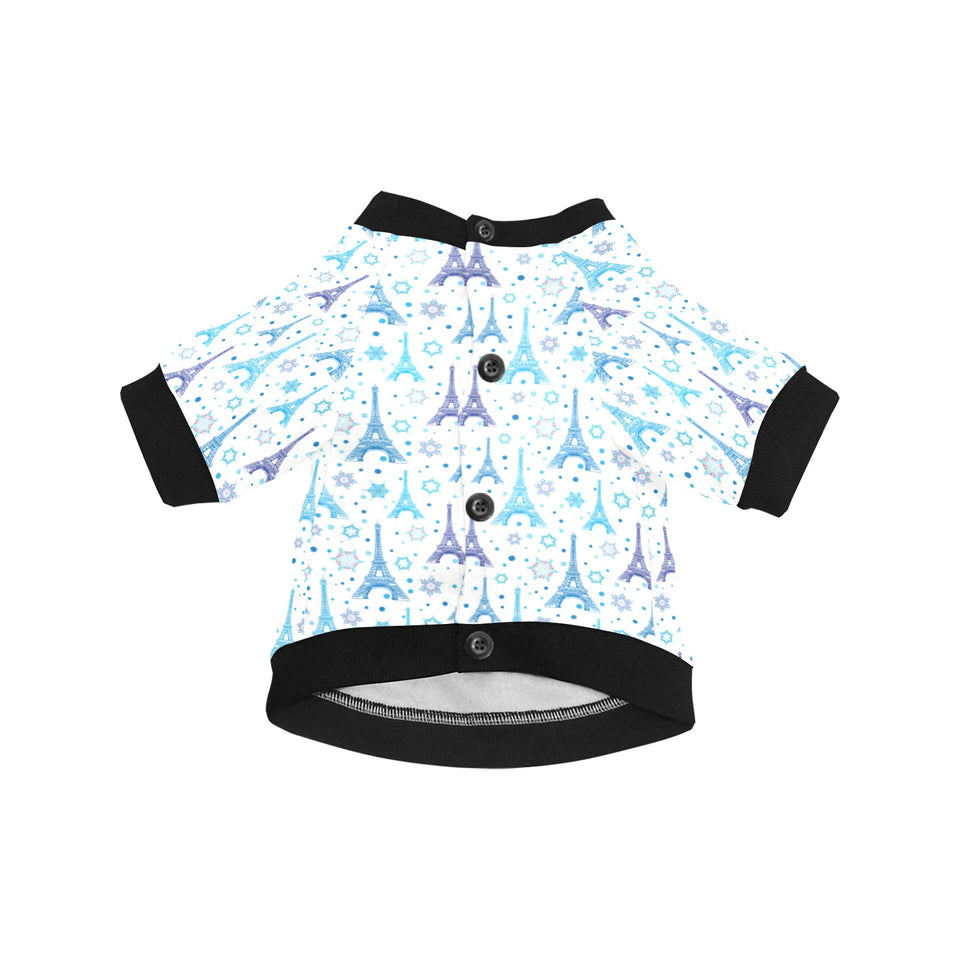 Blue Eiffel Tower Theme Pattern Print Design 01 All Over Print Pet Dog Round Neck Fuzzy Shirt