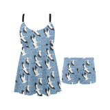 Seagull Pattern Print Design 04 Chest Sexy Pleated Two Piece Swim Dress