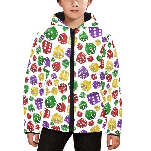 Dice Pattern Print Design 03 Kids' Boys' Girls' Padded Hooded Jacket