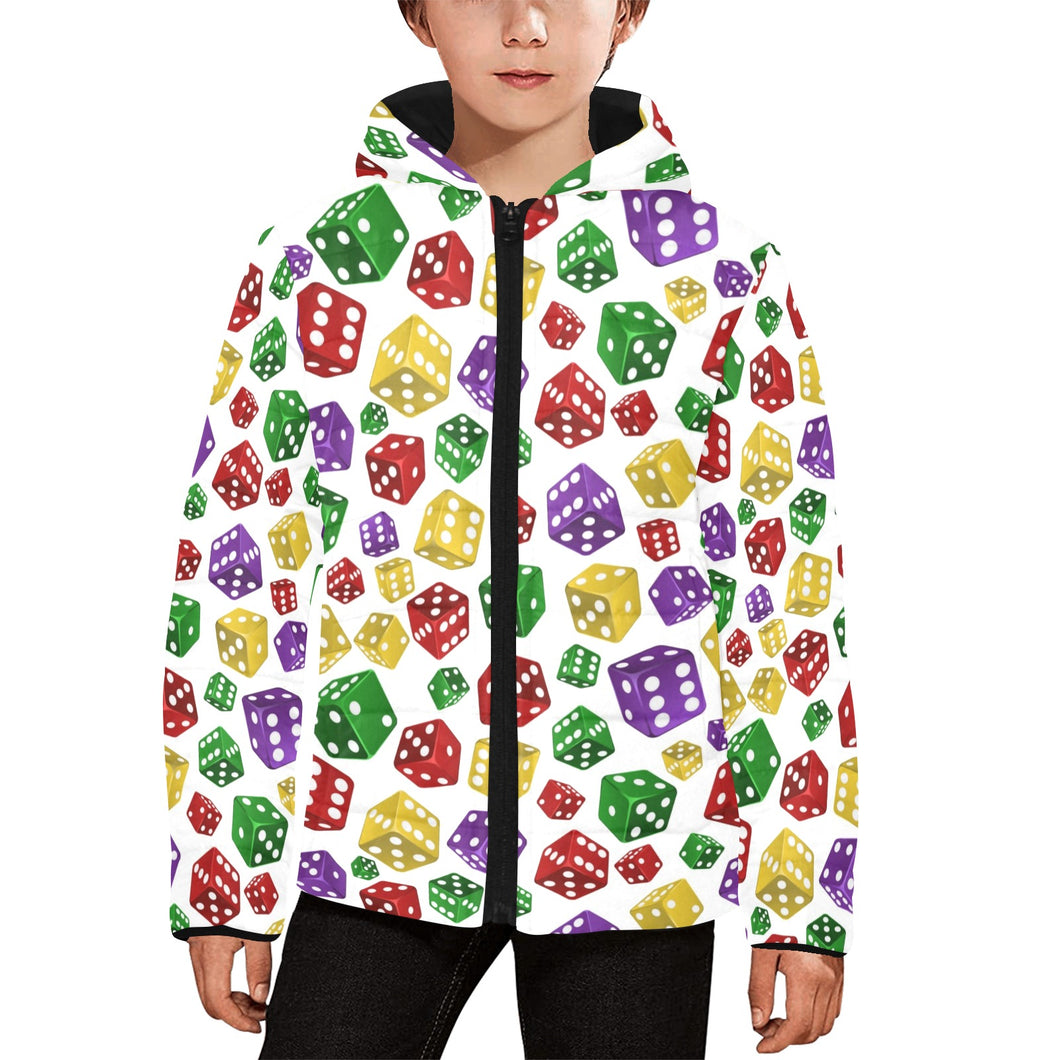 Dice Pattern Print Design 03 Kids' Boys' Girls' Padded Hooded Jacket