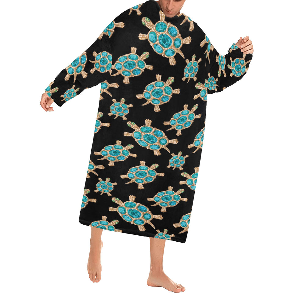Sea turtle blue stone pattern Blanket Robe with Sleeves
