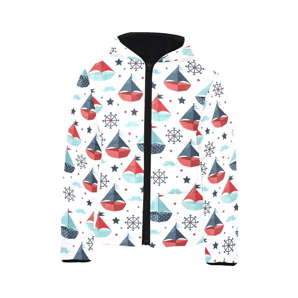 Cute color paper sailboat pattern Kids' Boys' Girls' Padded Hooded Jacket