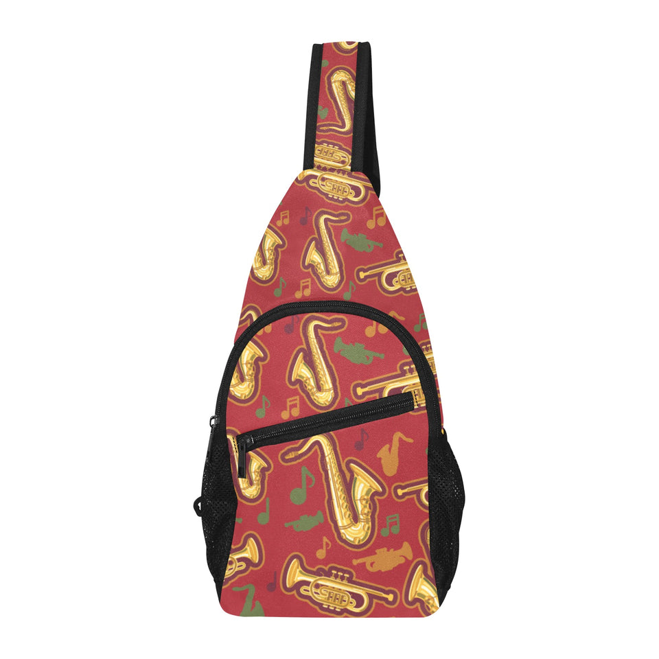 Saxophone cornet pattern red background All Over Print Chest Bag
