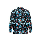 Skull flower roses leave pattern Men's Long Sleeve Polo Shirt