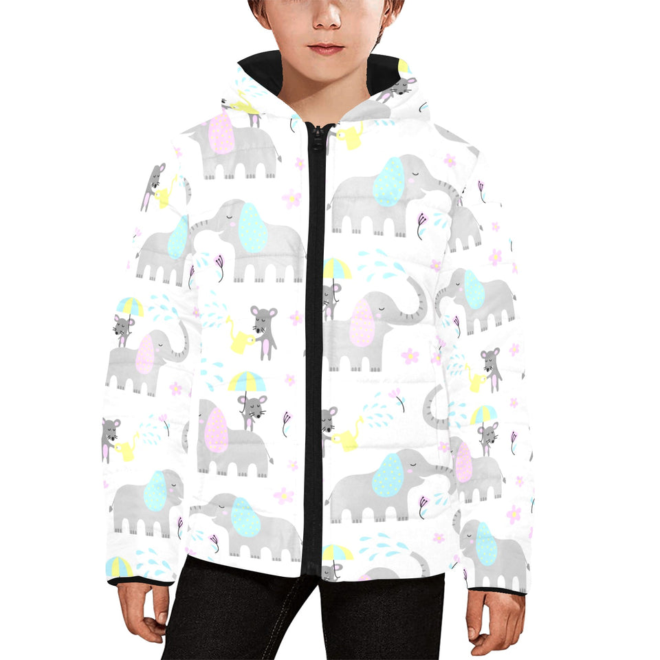 Cute elephant mouse pattern Kids' Boys' Girls' Padded Hooded Jacket