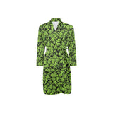 Green hop pattern Men's Long Sleeve Belted Night Robe