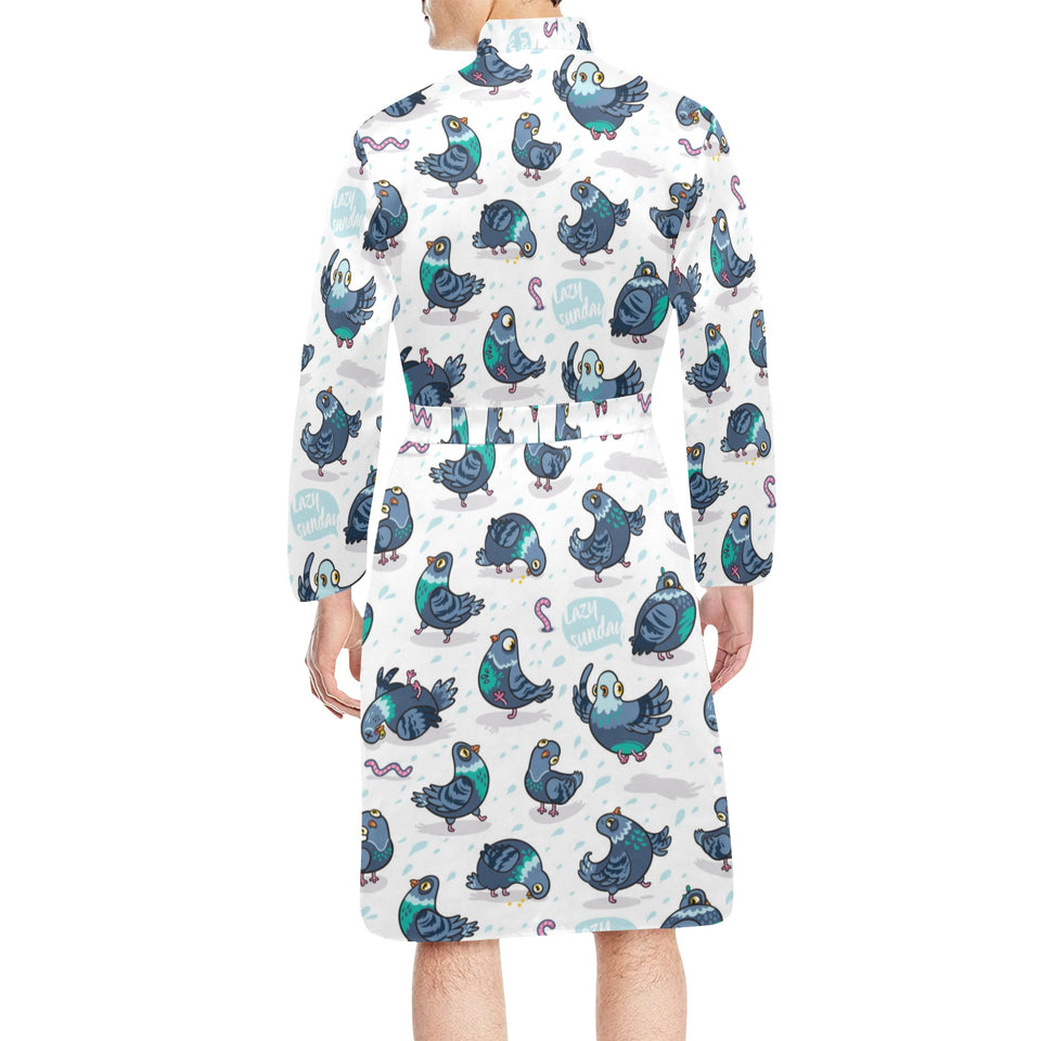 Pigeon Pattern Print Design 02 Men's Long Sleeve Belted Night Robe