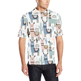 lama Alpaca cactus hand drawn pattern Men's All Over Print Polo Shirt