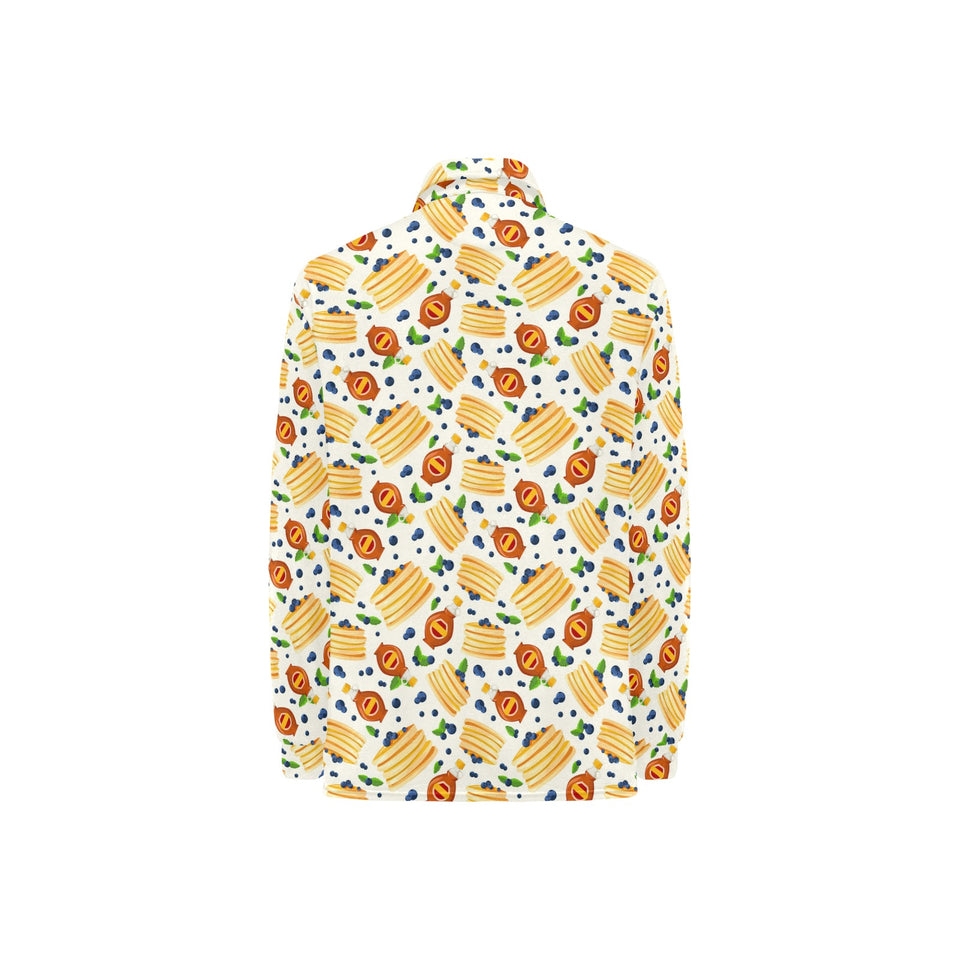 Pancake Pattern Print Design 02 Women's Long Sleeve Polo Shirt