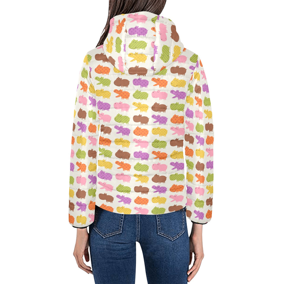 Hippopotamus Pattern Print Design 01 Women's Padded Hooded Jacket