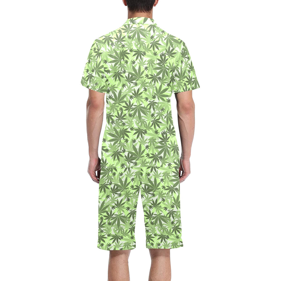 Canabis Marijuana Weed Pattern Print Design 01 Men's V-Neck Short Pajama Set