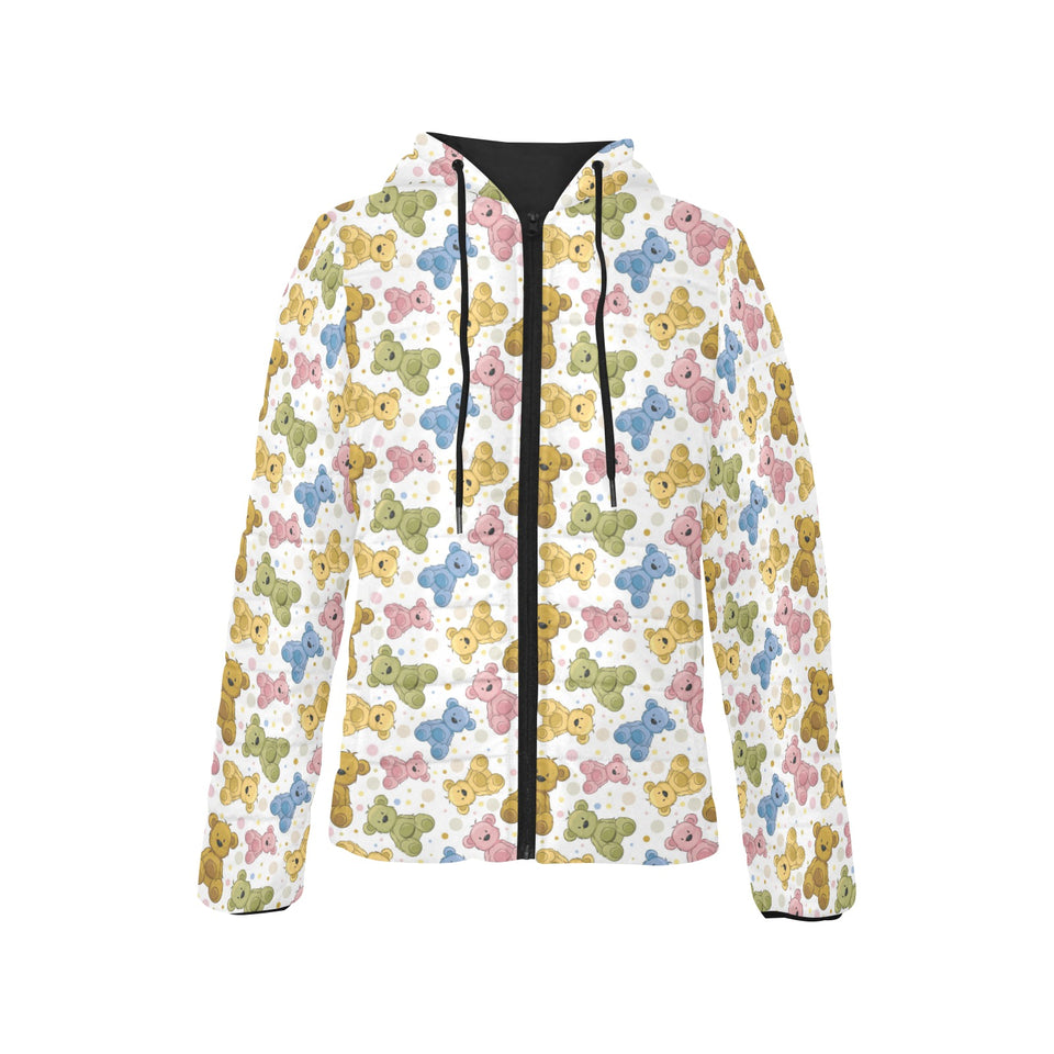 Teddy Bear Pattern Print Design 01 Women's Padded Hooded Jacket