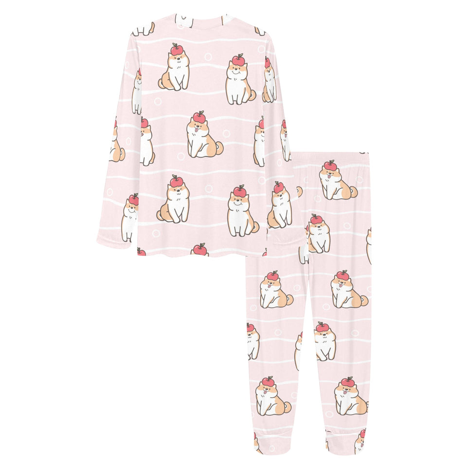 Cute Shiba Inu Dog Apple pattern Women's All Over Print Pajama Set