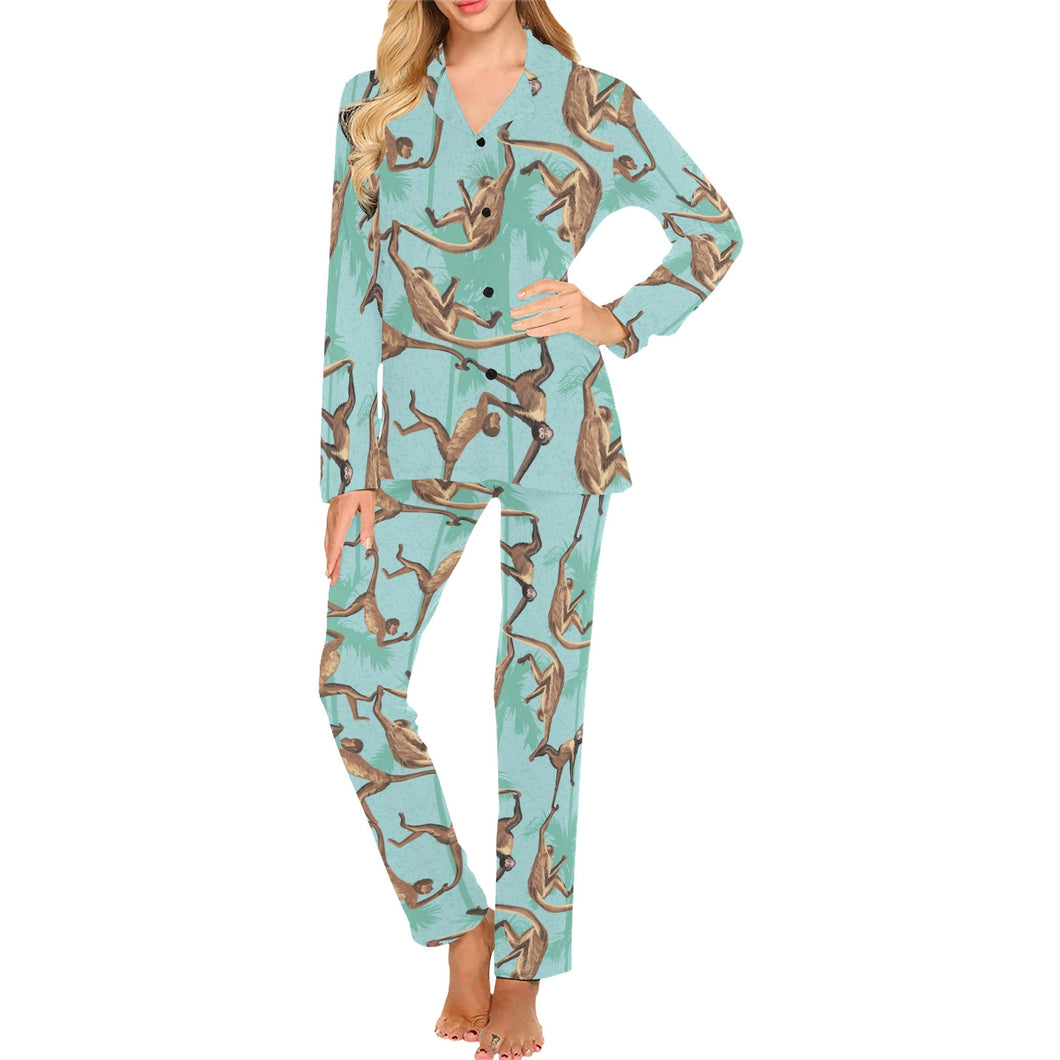 Monkey Palm tree background Women's Long Pajama Set