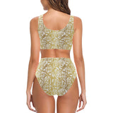 Rose Pattern Print Design 05 Chest Bowknot High Waisted Bikini Swimsuit
