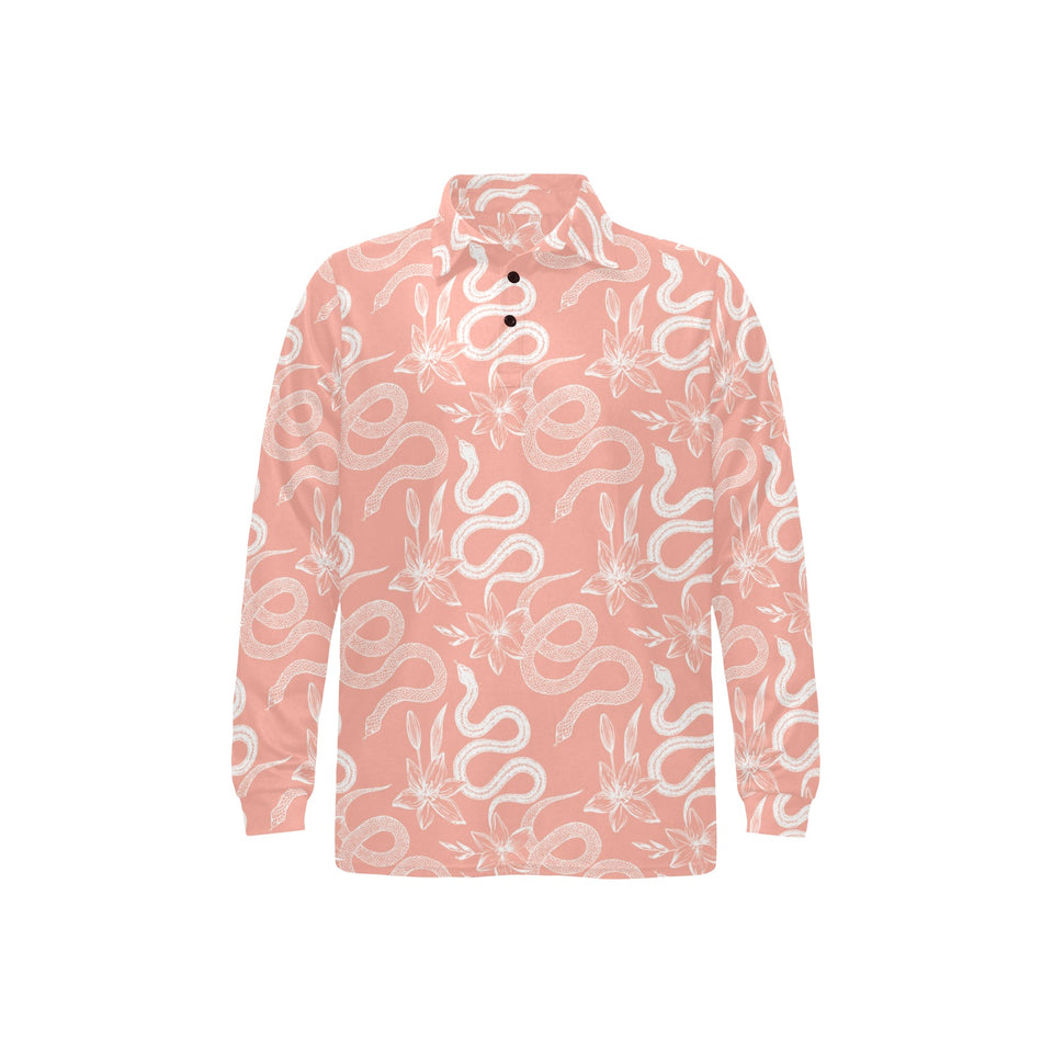 Snake lilies flower pattern Men's Long Sleeve Polo Shirt
