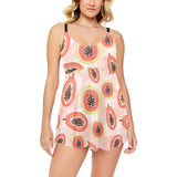 papaya leaves pattern Chest Sexy Pleated Two Piece Swim Dress