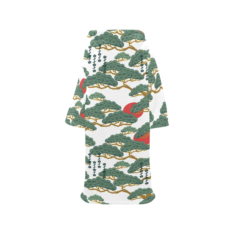 Bonsai red sun japanese pattern Blanket Robe with Sleeves