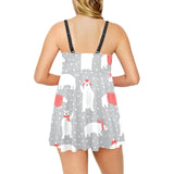 Cute polar bear christmas snow pattern Chest Sexy Pleated Two Piece Swim Dress