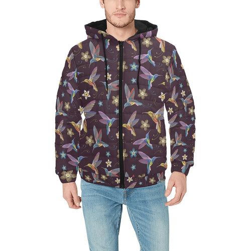 Hummingbird Pattern Print Design 04 Men's Padded Hooded Jacket