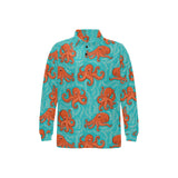 Octopus turquoise background Men's Long Sleeve Polo Shirt